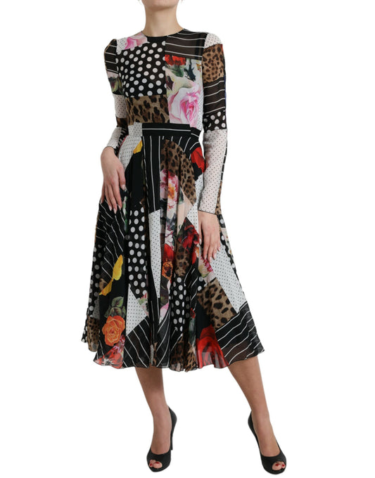 Dolce & Gabbana Flerfärgad Patchwork Blommig Leopardklänning