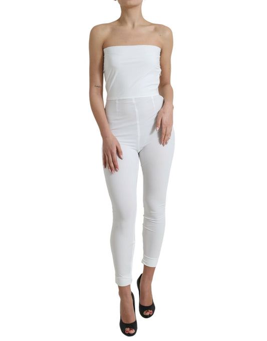 Dolce & Gabbana Vit Nylon Axelbandslös Bodycon Jumpsuit Klänning