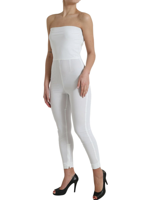 Dolce & Gabbana Vit Nylon Axelbandslös Bodycon Jumpsuit Klänning