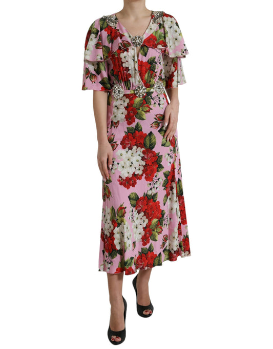 Dolce & Gabbana Flerfärgad Blommig Kristallutsmyckad A-linjeklänning