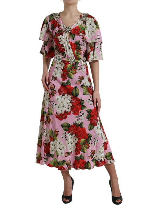 Dolce & Gabbana Flerfärgad Blommig Kristallutsmyckad A-linjeklänning