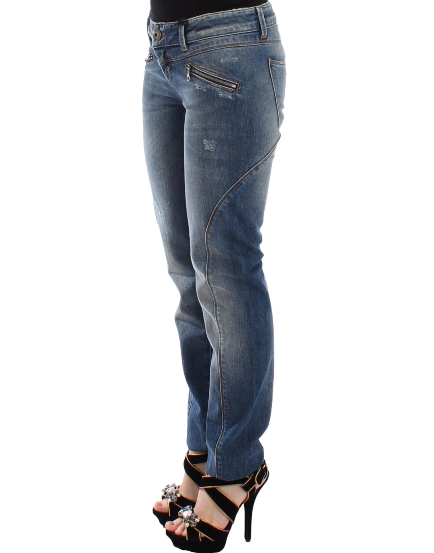 Ermanno Scervino Blå Slim Jeans Denimbyxor Raka Stretchiga