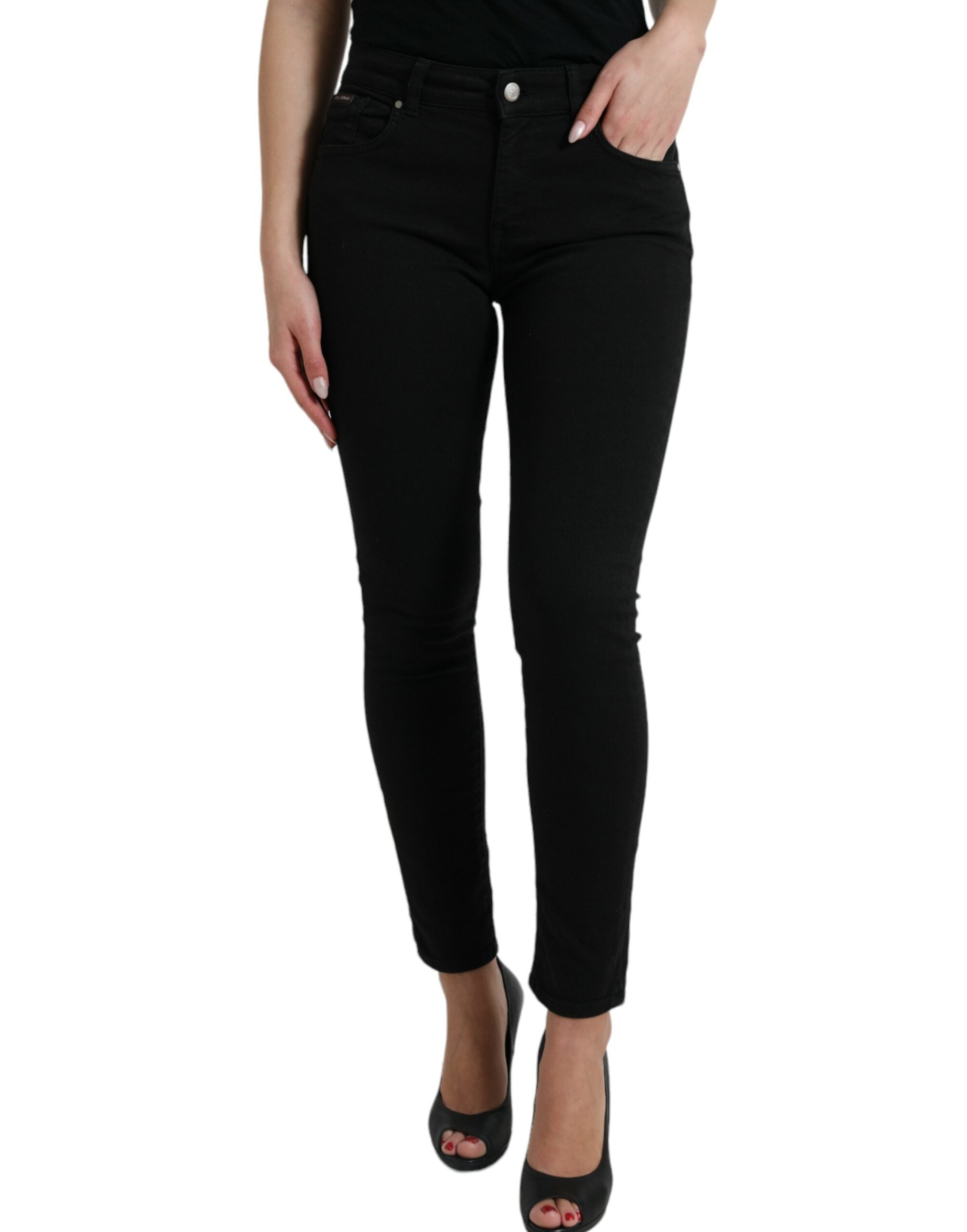 Svarta skinny jeans med medelhög midja i bomull