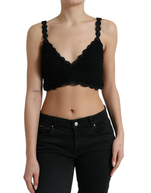 Dolce & Gabbana Svart Bomull Bustier Cropped Virkad Linne