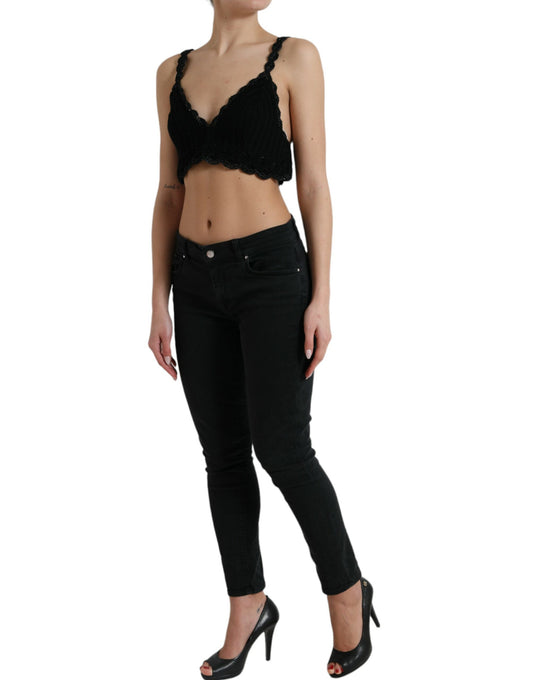 Dolce & Gabbana Svart Bomull Bustier Cropped Virkad Linne