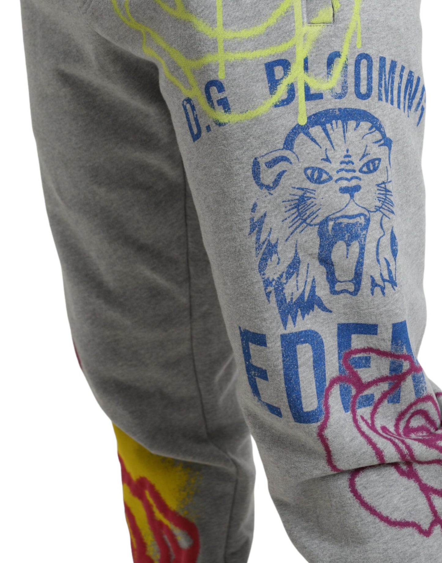 Dolce & Gabbana Grå Bomulls Graffiti Träningsbyxor Joggerbyxor