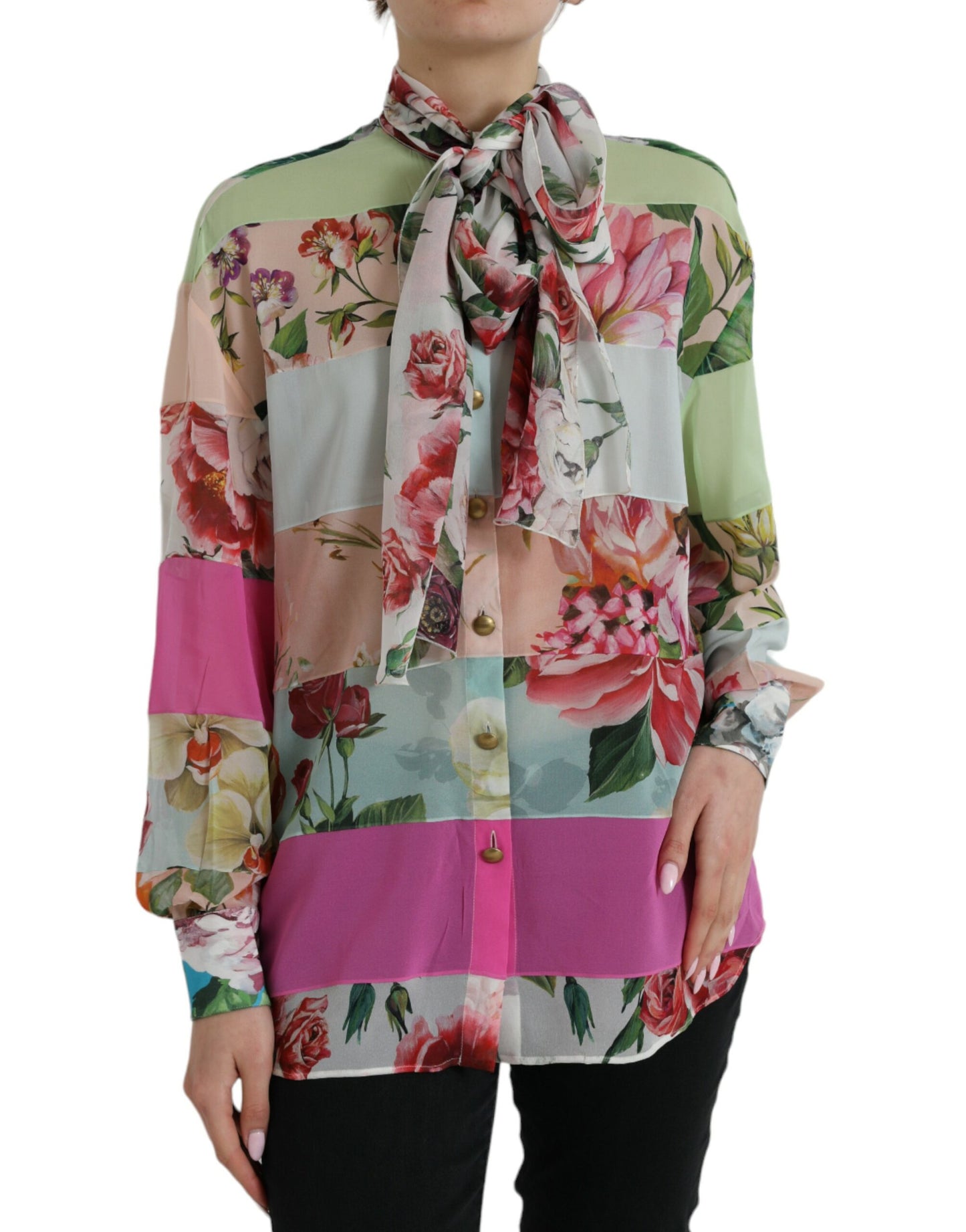 Dolce & Gabbana Flerfärgad Blommig Patchwork Ascot Krage Topp