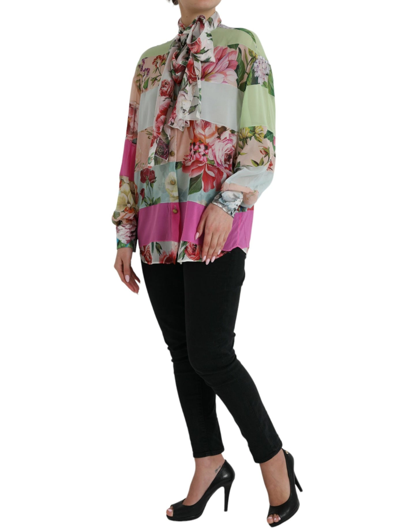 Dolce & Gabbana Flerfärgad Blommig Patchwork Ascot Krage Topp