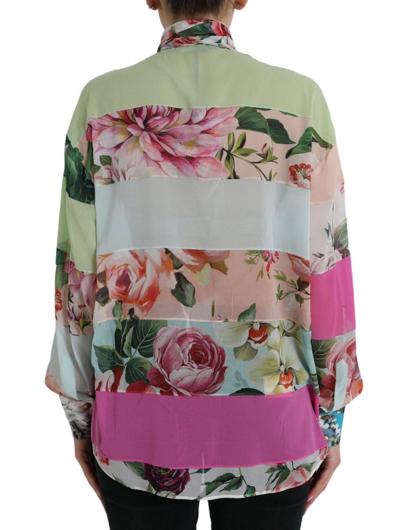 Dolce & Gabbana Flerfärgad Blommig Patchwork Ascot Krage Topp