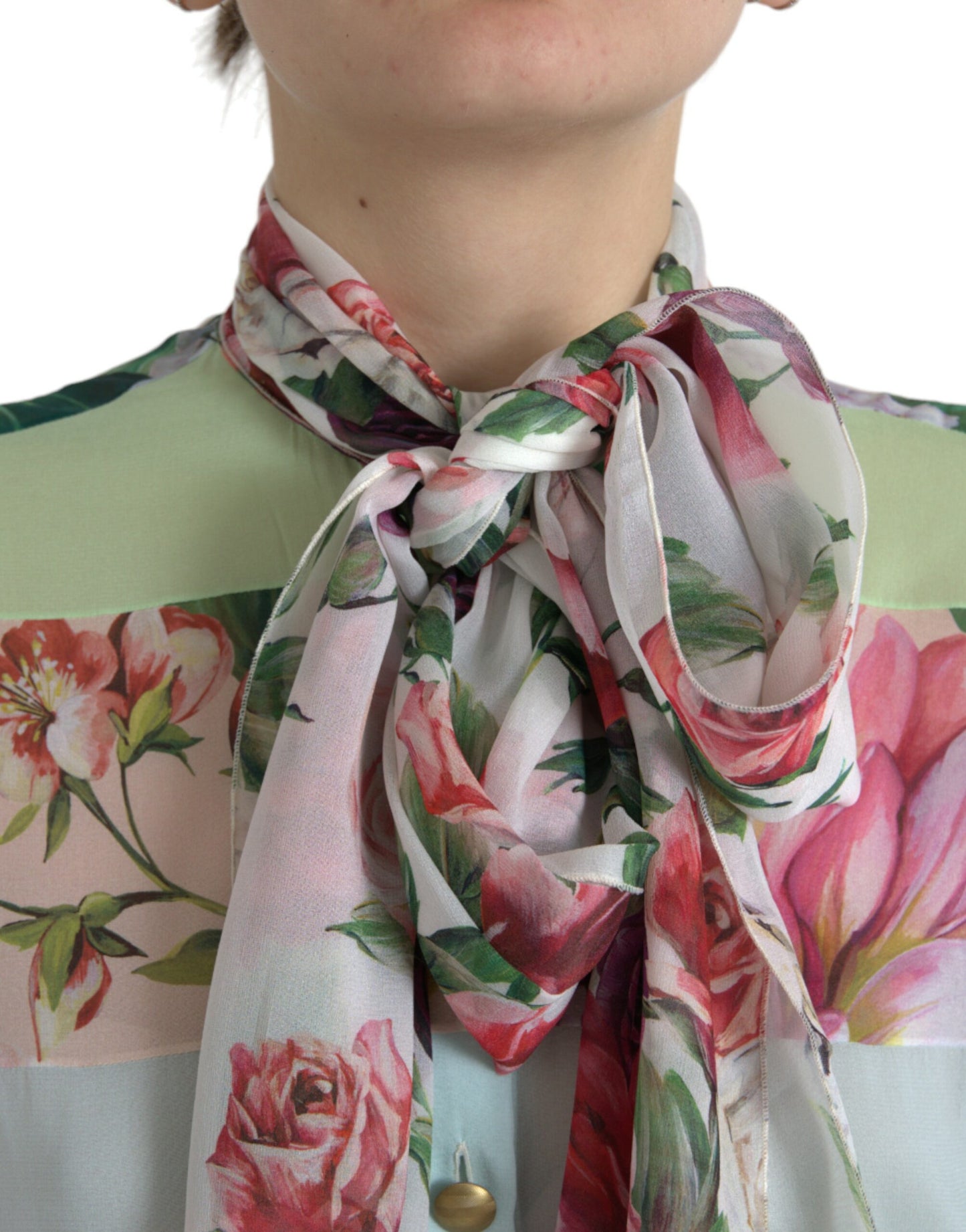Dolce & Gabbana Flerfärgad Blommig Patchwork Ascot Krage Topp