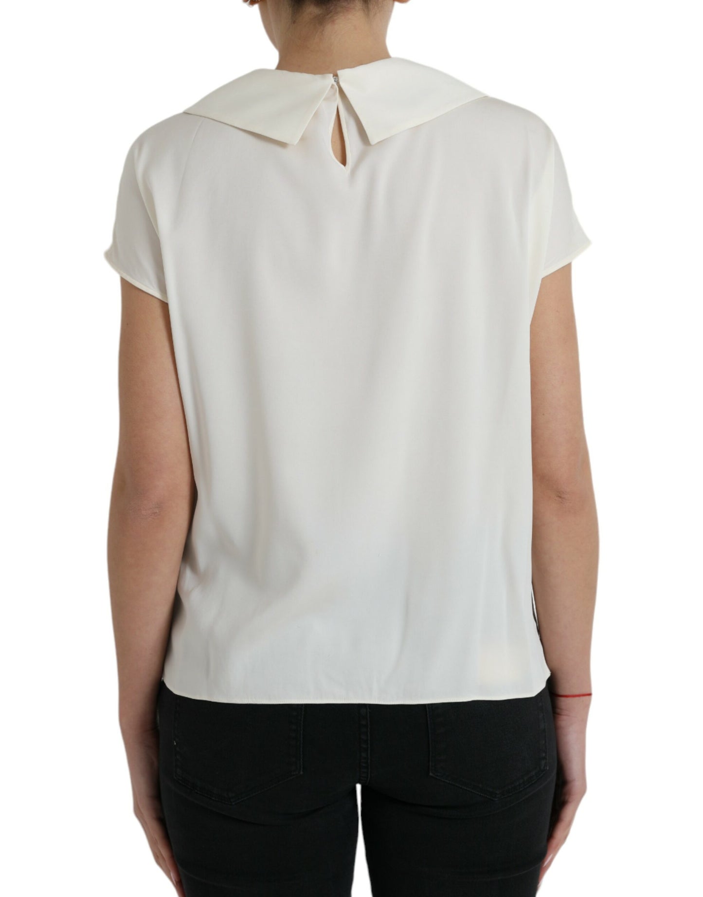 Dolce & Gabbana Off White Sidentopp med Spetskant och Korta Ärmar