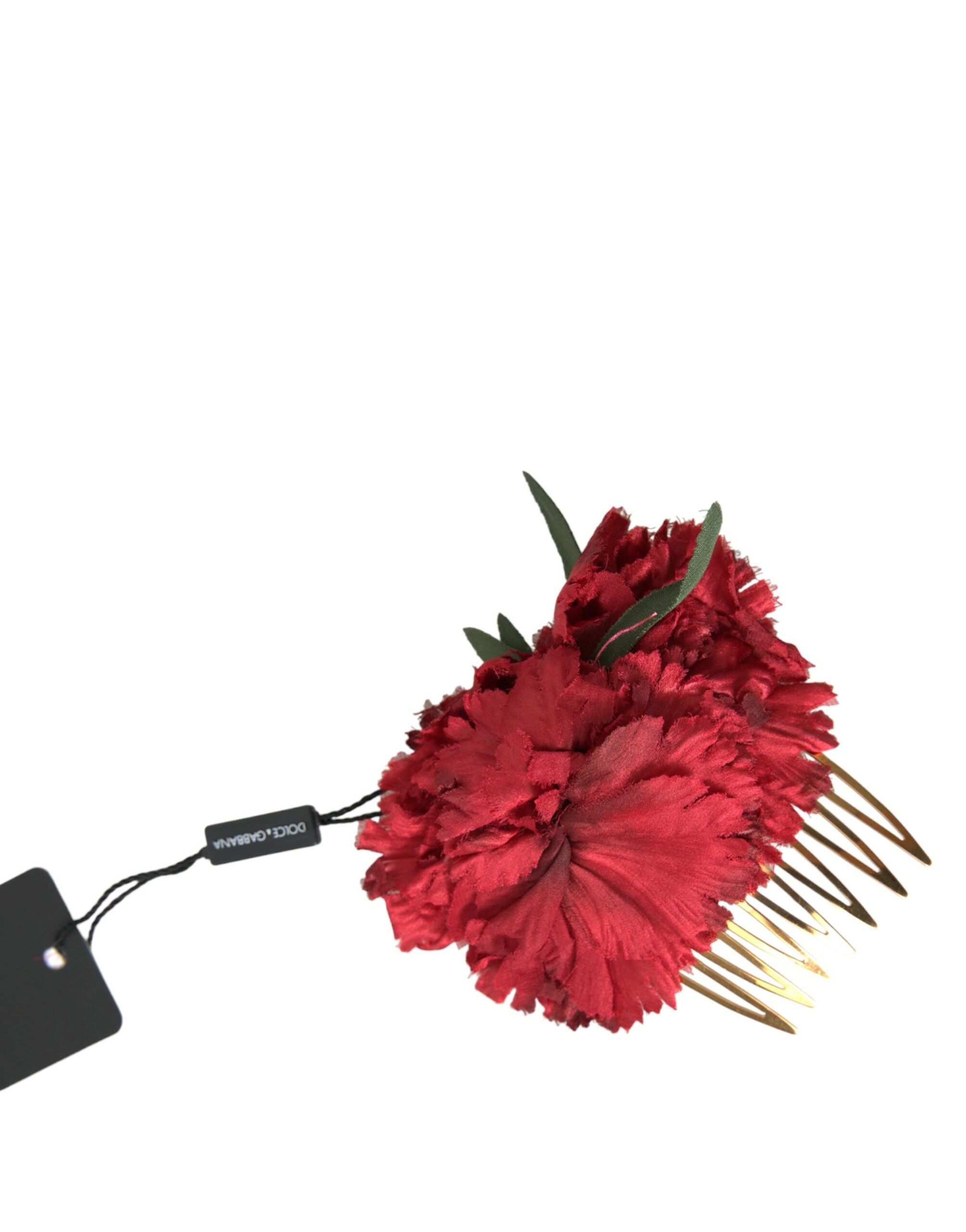 Röd sidenblommig guldmässing hårkam för kvinnor
