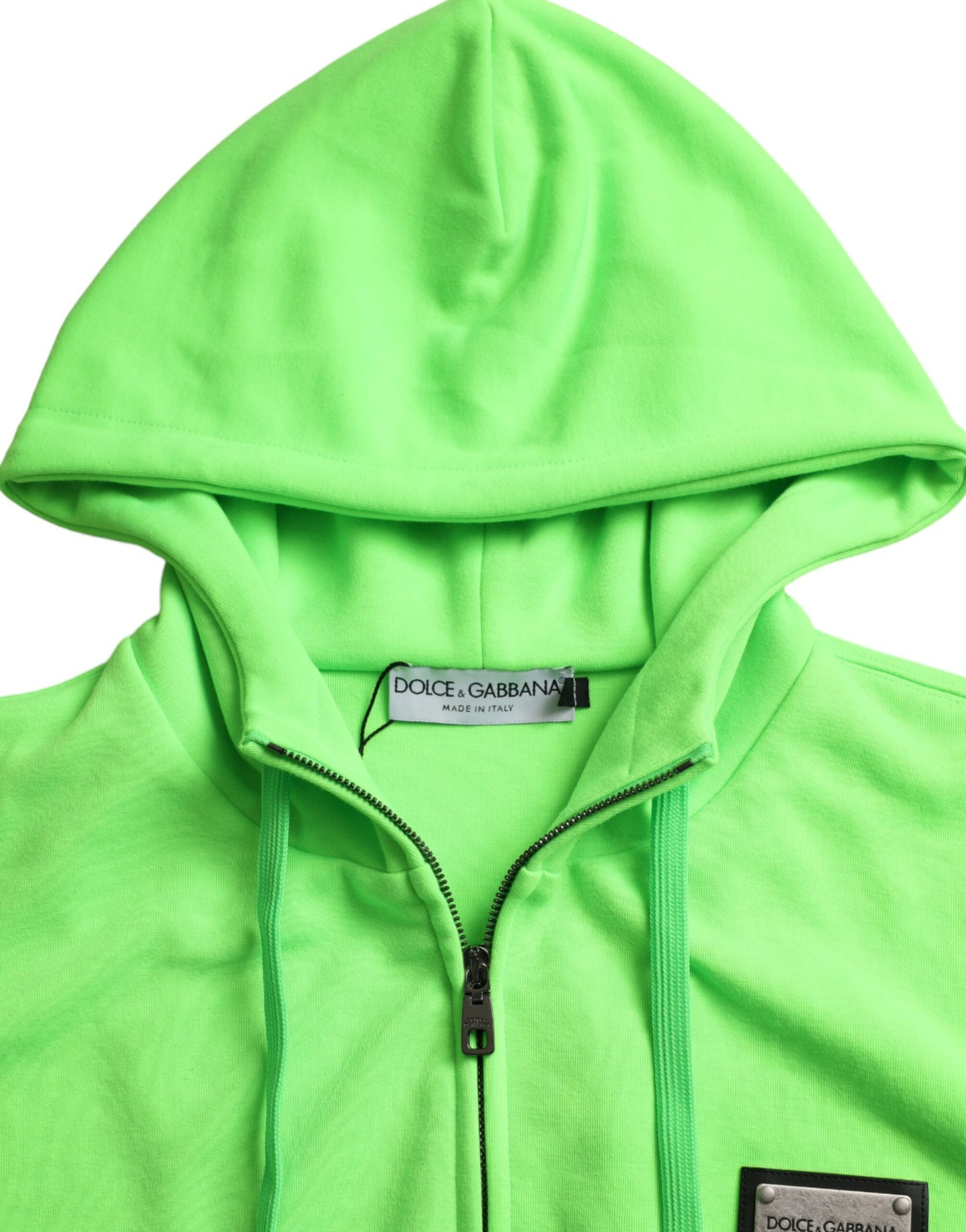 Dolce & Gabbana Neongrønn Hettegenser med Hel Glidelås