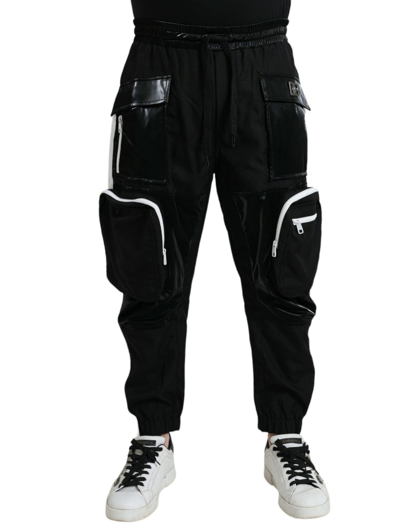 Dolce & Gabbana Svarta Nylon Cargo Jogger Herr Träningsbyxor Byxor