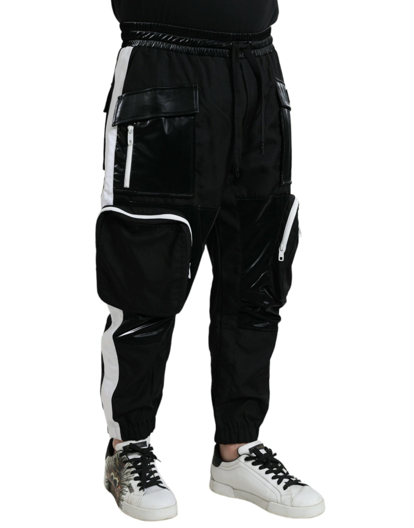 Dolce & Gabbana Svarta Nylon Cargo Jogger Herr Träningsbyxor Byxor