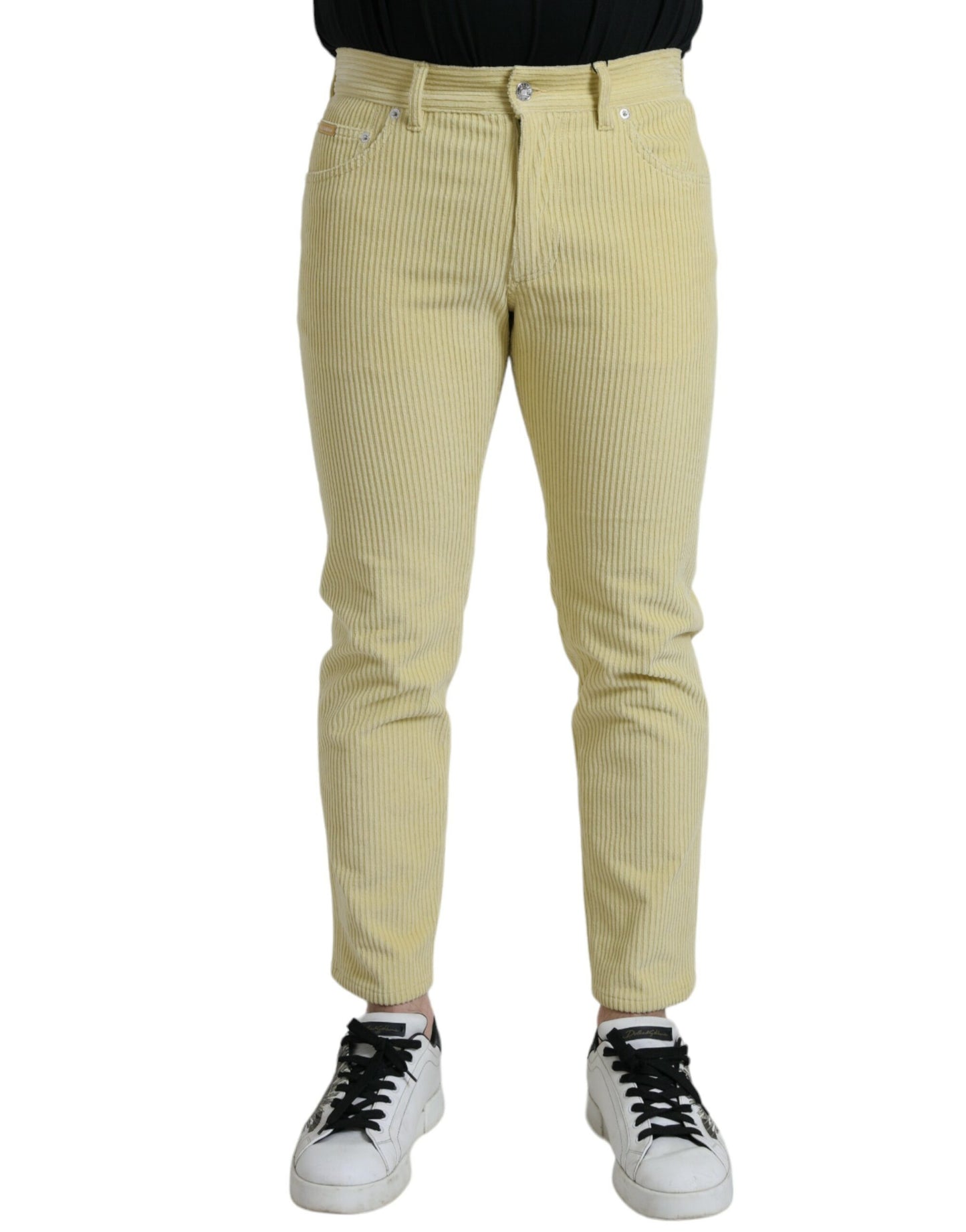 Dolce & Gabbana Gula Manchesterjeans med Logotypplakett och Skinny Denim
