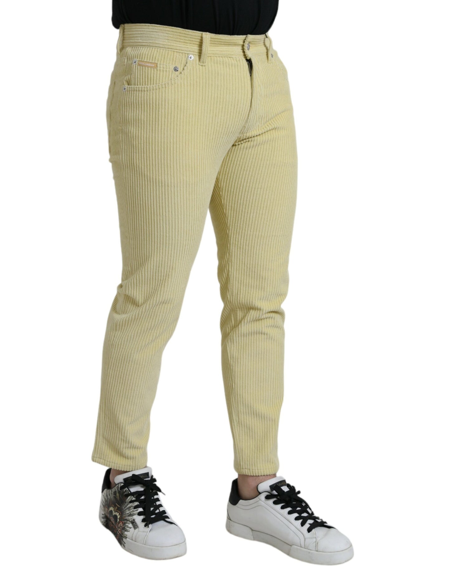 Dolce & Gabbana Gula Manchesterjeans med Logotypplakett och Skinny Denim