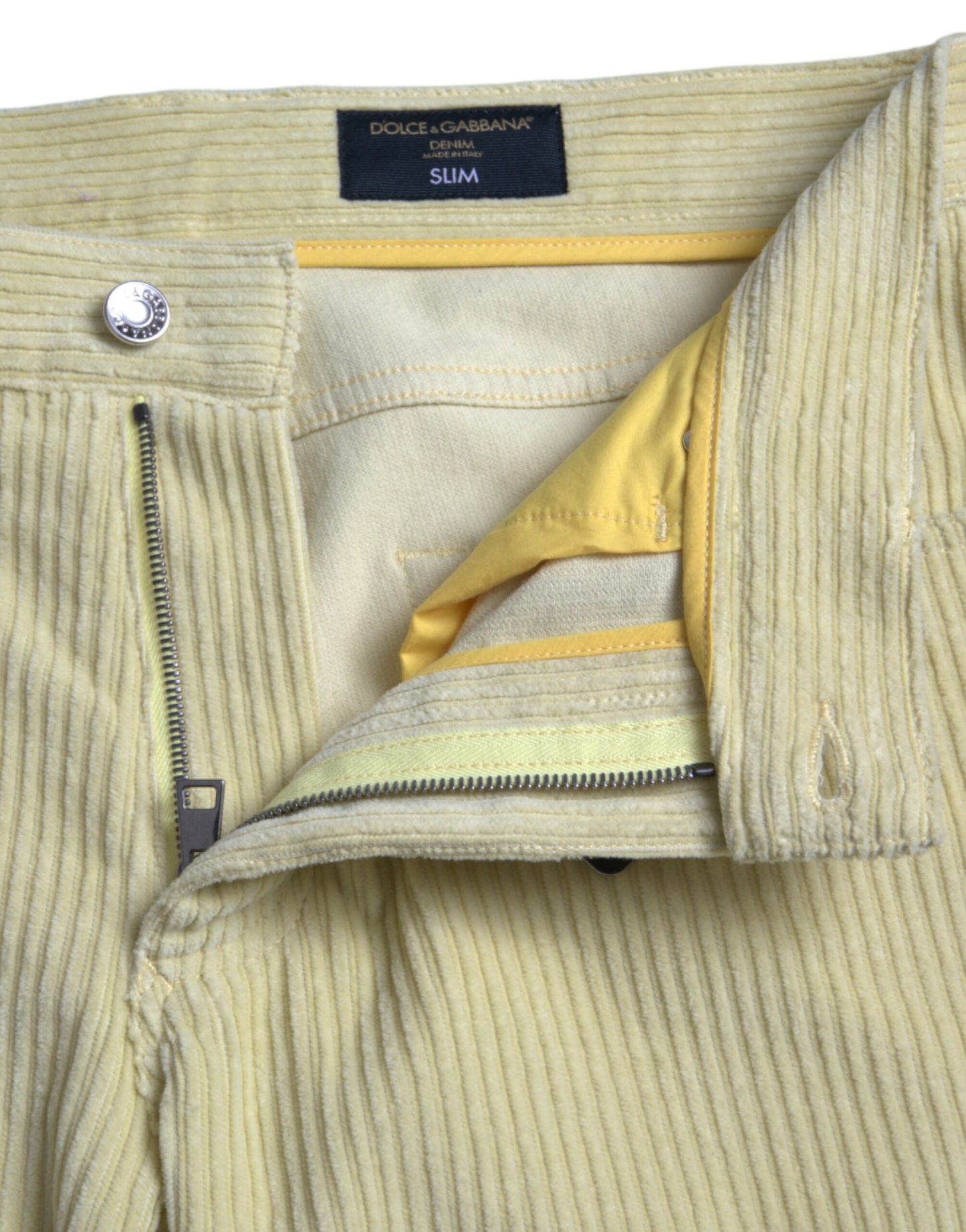 Dolce & Gabbana Gula Manchesterjeans med Logotypplakett och Skinny Denim