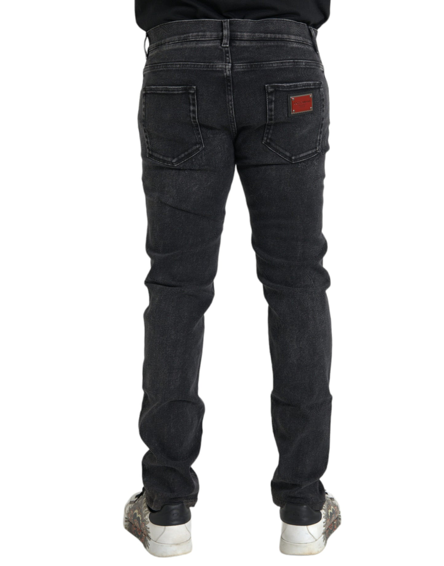 Dolce & Gabbana Grå Bomullsstretch Skinny Denim Jeans Med Logotyp