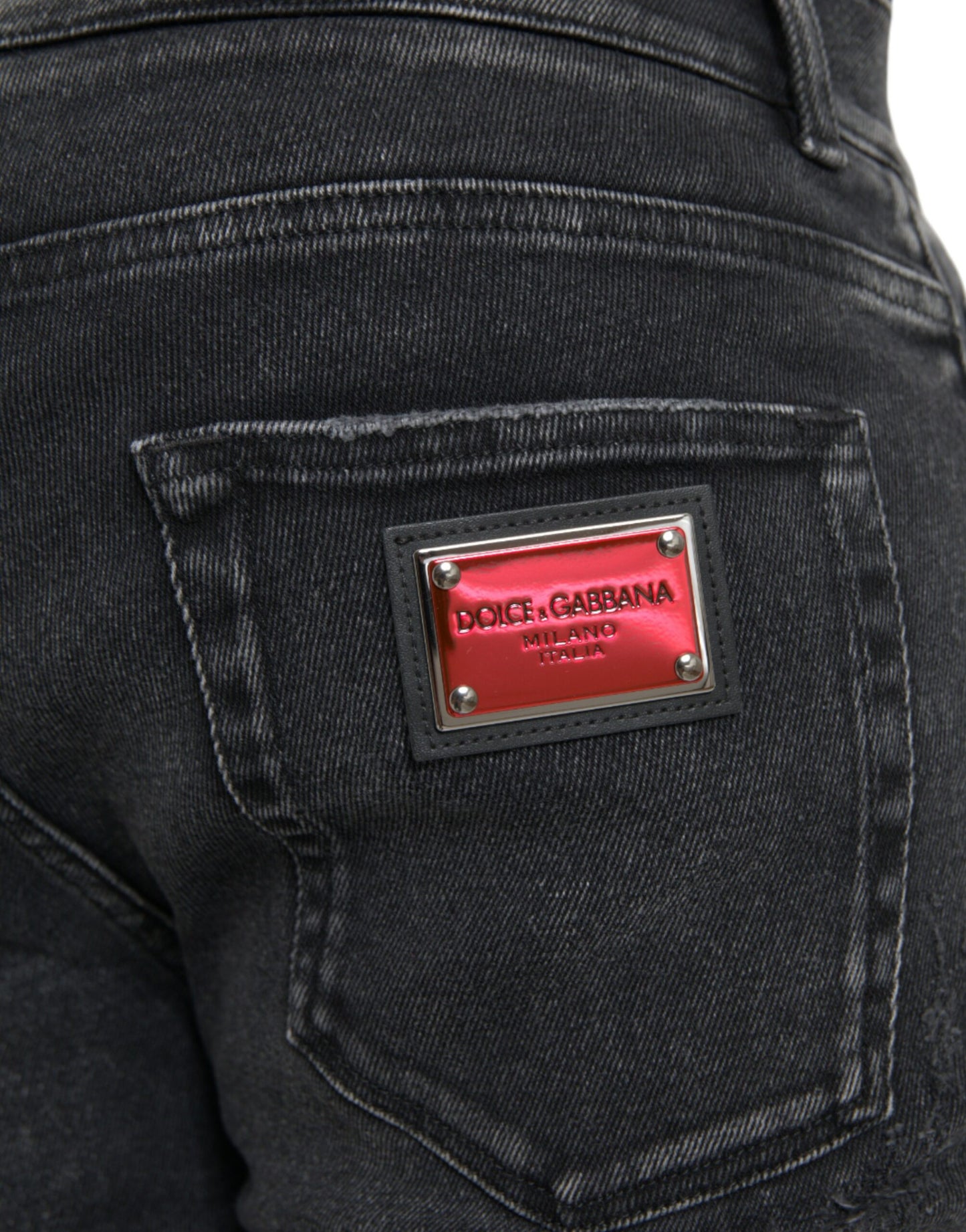 Dolce & Gabbana Grå Bomullsstretch Skinny Denim Jeans Med Logotyp