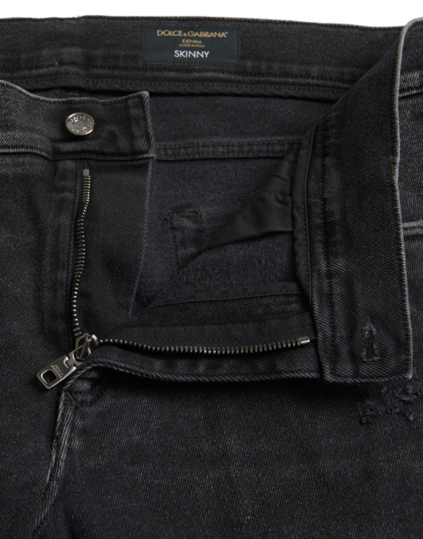 Dolce & Gabbana Grå Bomullsstretch Skinny Denim Jeans Med Logotyp