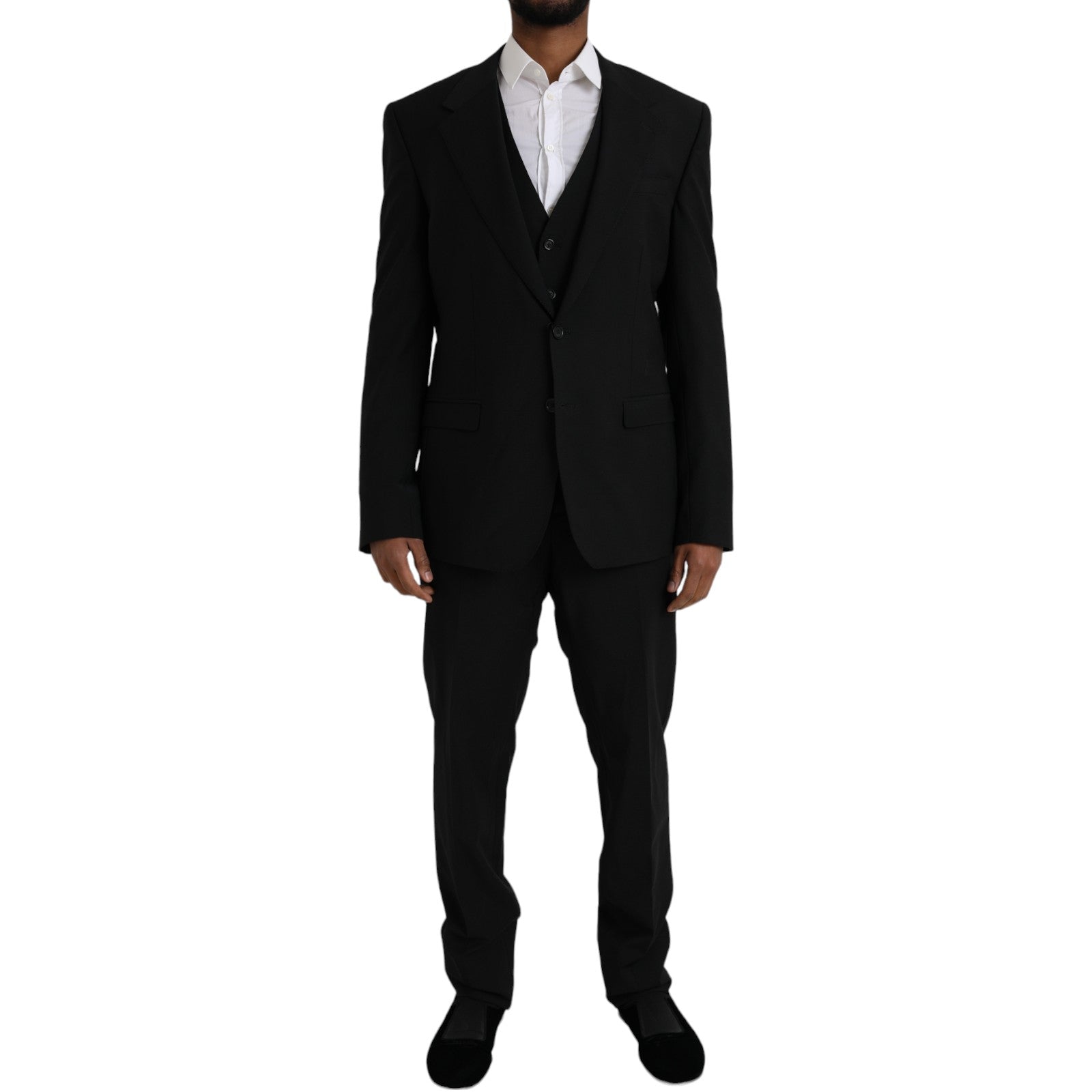 Svart polyester 3-delad kostym för personal