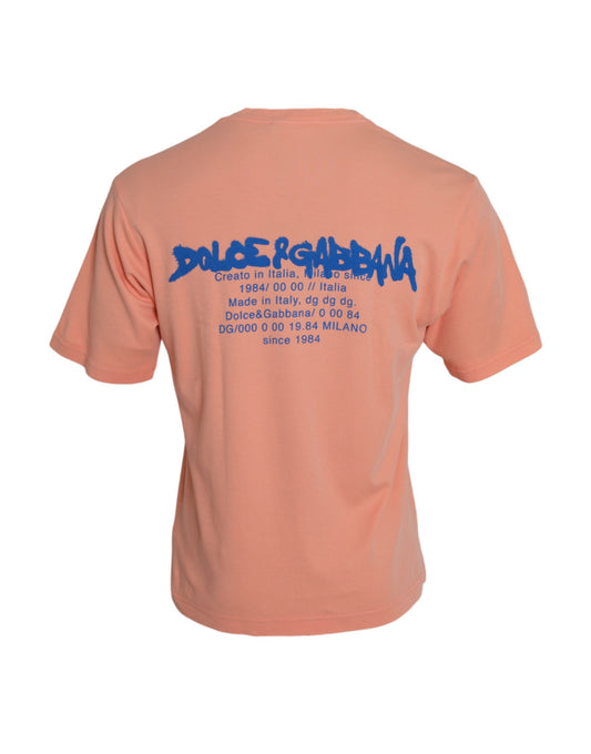 Dolce & Gabbana Korallfärgad bomulls-t-shirt med logotyptryck, kortärmad
