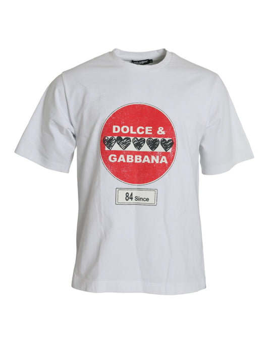 Dolce & Gabbana Vit Amor Heart Bomull Rundringad Kortärmad T-shirt