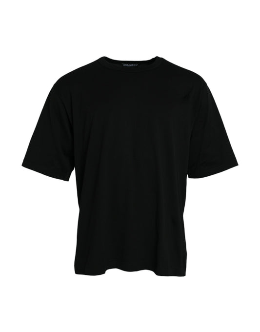 Dolce & Gabbana svart t-shirt med präglad logotyp och rund halsringning, korta ärmar