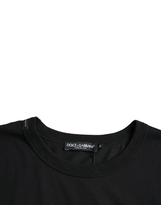 Dolce & Gabbana svart t-shirt med präglad logotyp och rund halsringning, korta ärmar
