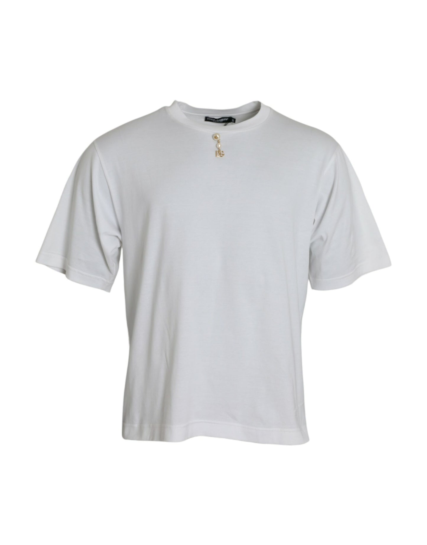 Dolce & Gabbana Vit utsmyckad bomulls-t-shirt med rund halsringning