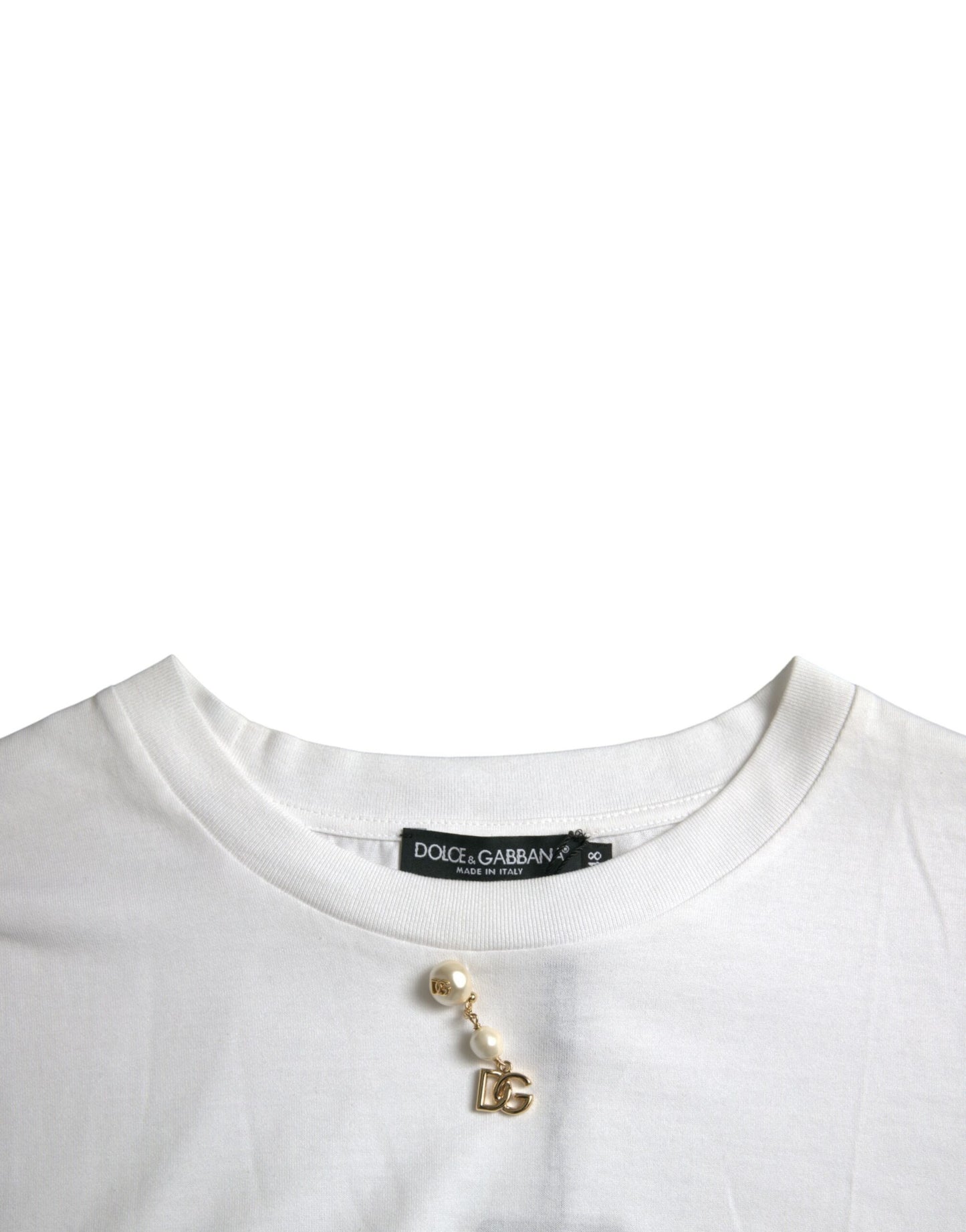 Dolce & Gabbana Vit utsmyckad bomulls-t-shirt med rund halsringning