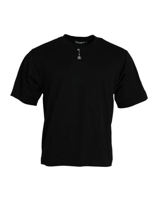 Dolce & Gabbana svart utsmyckad bomulls-t-shirt med rund halsringning