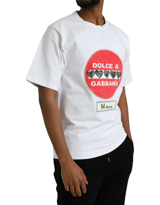 Dolce & Gabbana Vit Amor Heart Bomull Rundringad Kortärmad T-shirt
