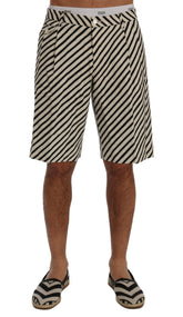 Dolce & Gabbana White Black Striped Hemp Casual Shorts