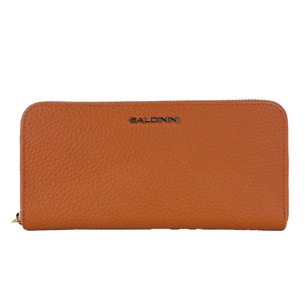Baldinini Trend Elegant Oransje Skinnlommebok med Glidelås