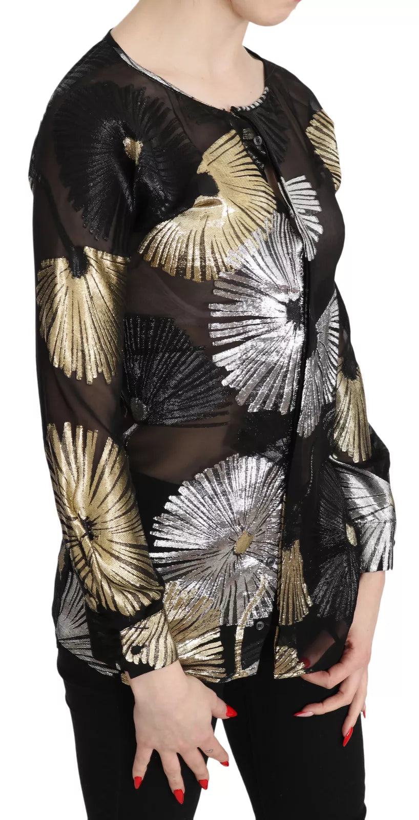 Dsquared² Guld Silver Siden Jacquard Genomskinlig Blus