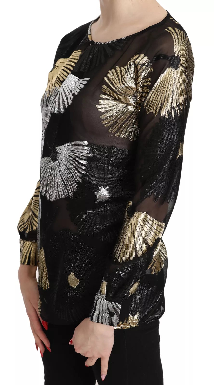 Dsquared² Guld Silver Siden Jacquard Genomskinlig Blus
