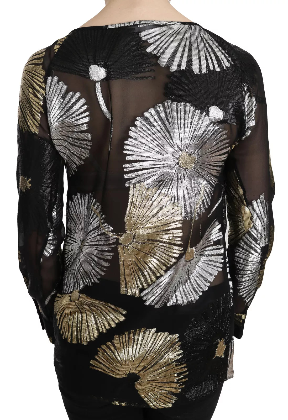 Dsquared² Guld Silver Siden Jacquard Genomskinlig Blus