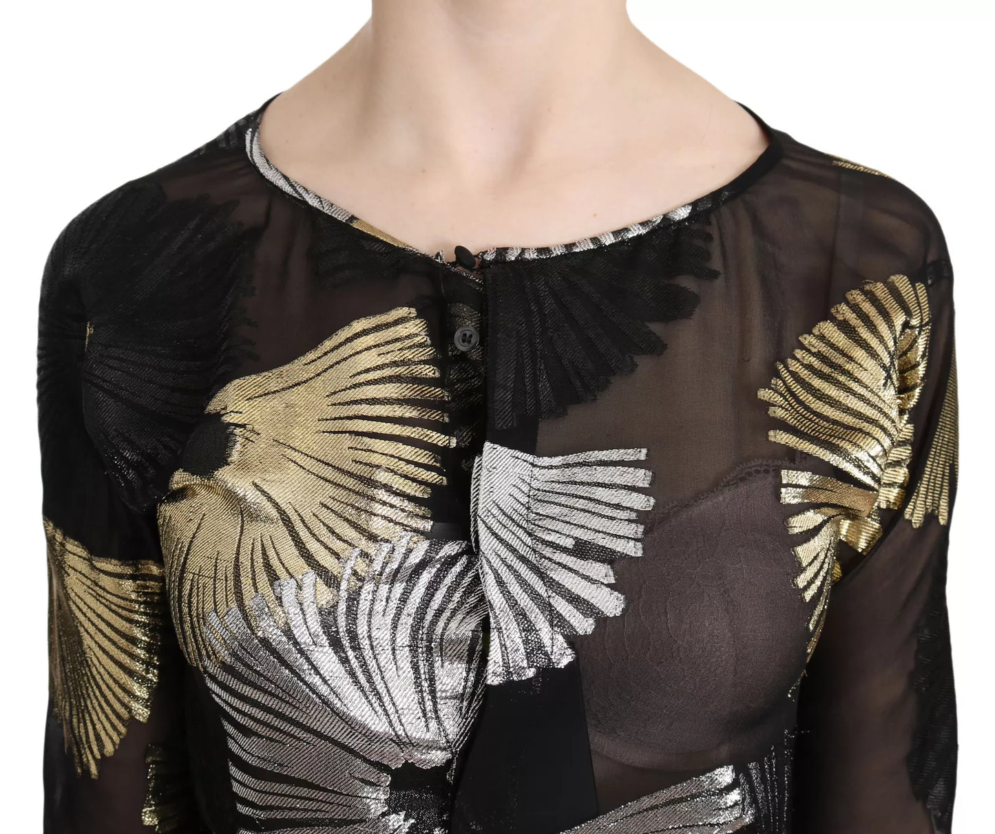 Dsquared² Guld Silver Siden Jacquard Genomskinlig Blus