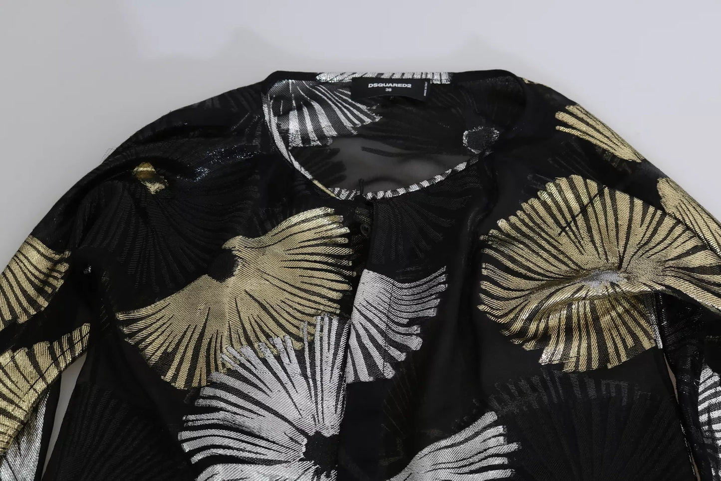 Dsquared² Guld Silver Siden Jacquard Genomskinlig Blus