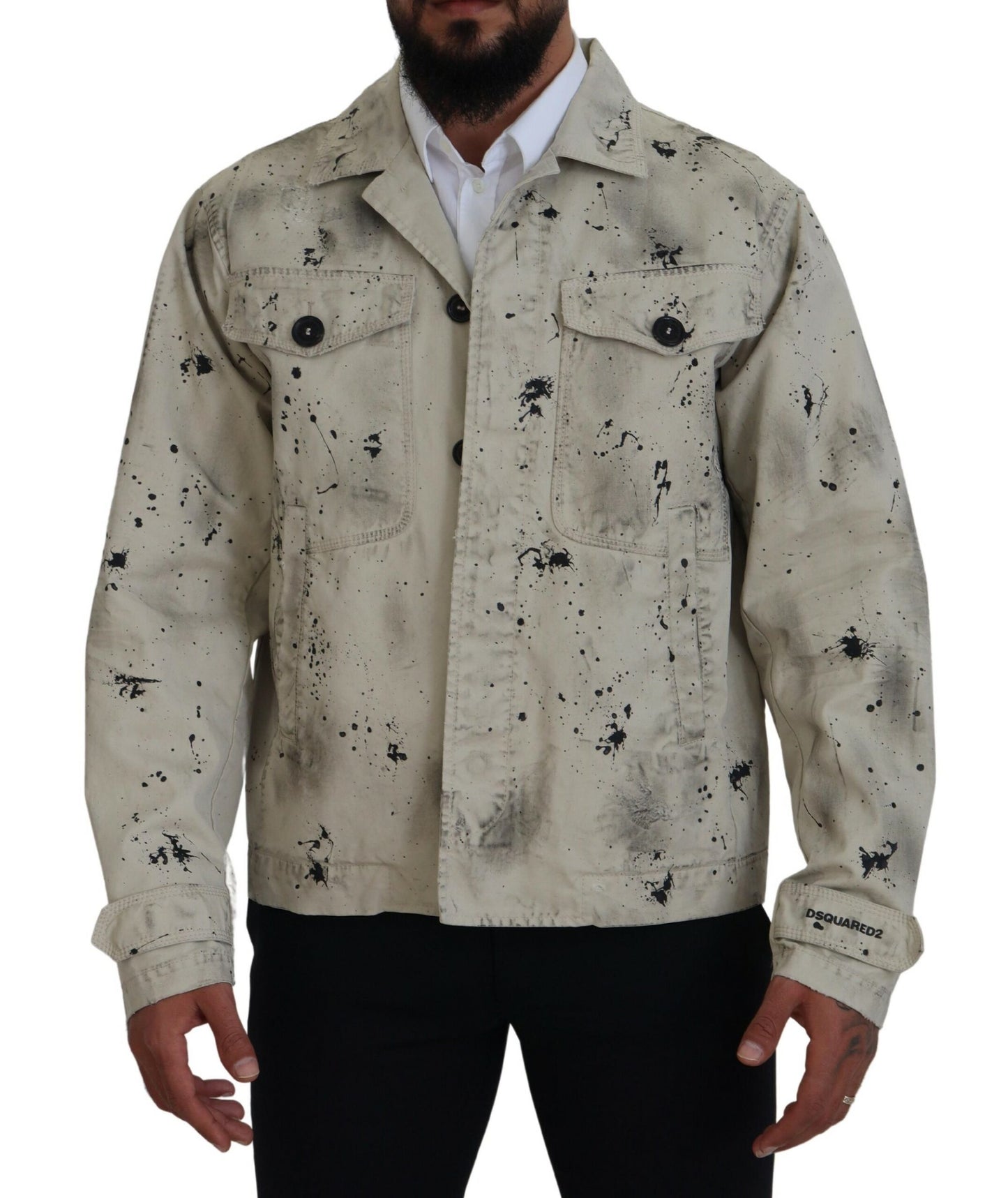Dsquared² Off White Svart Splash Print Casual Jeansjacka