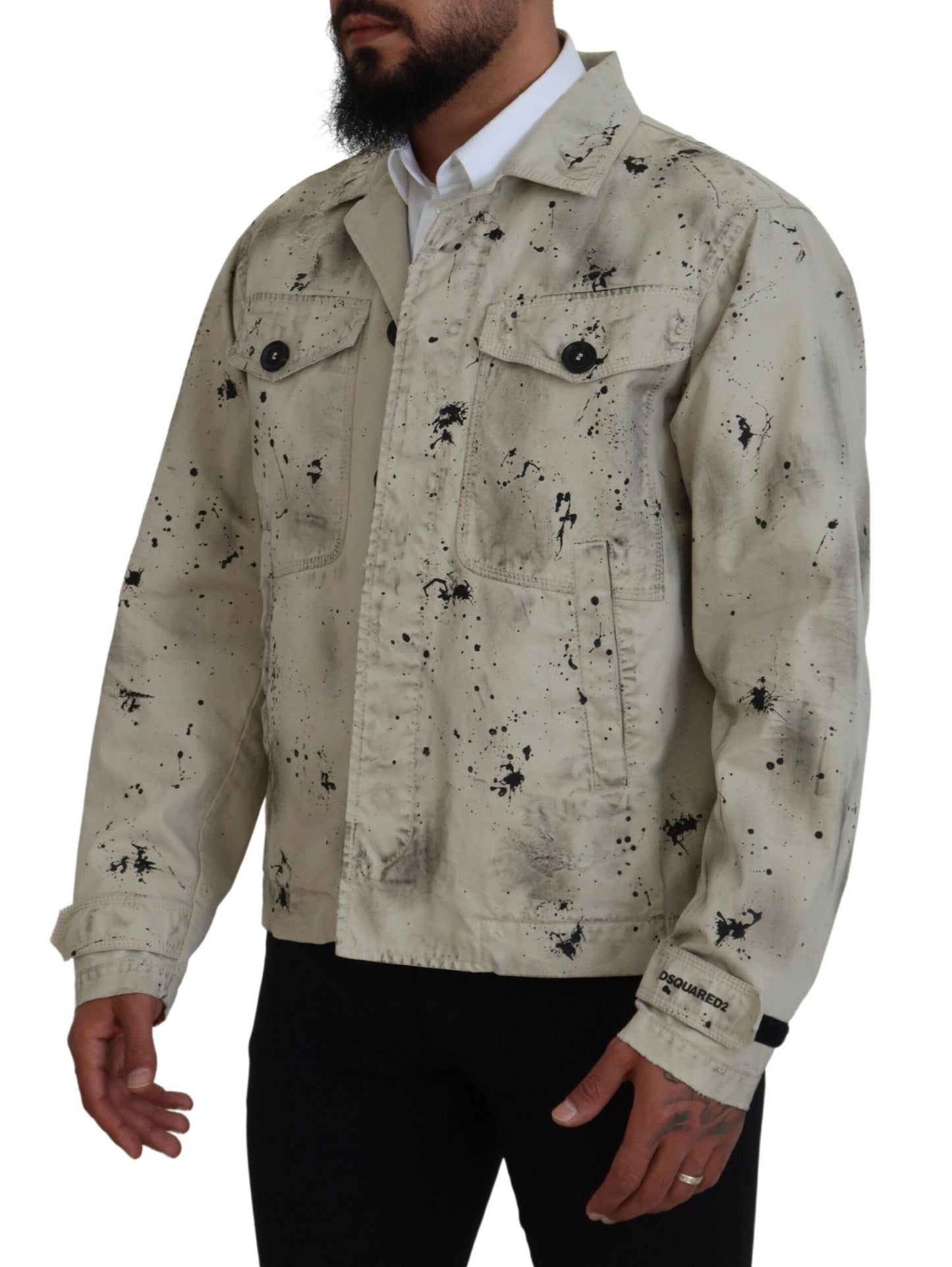 Dsquared² Off White Svart Splash Print Casual Jeansjacka