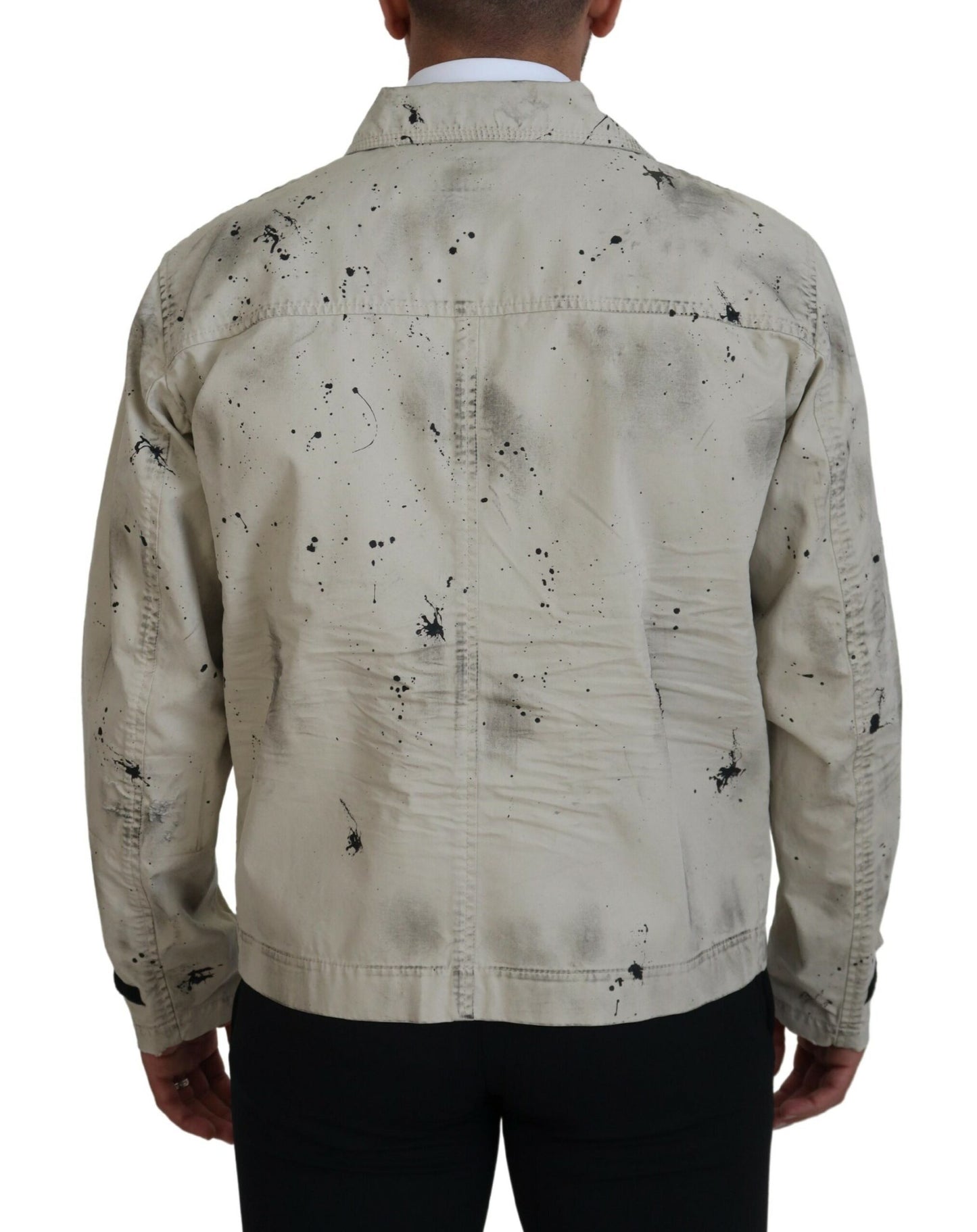 Dsquared² Off White Svart Splash Print Casual Jeansjacka