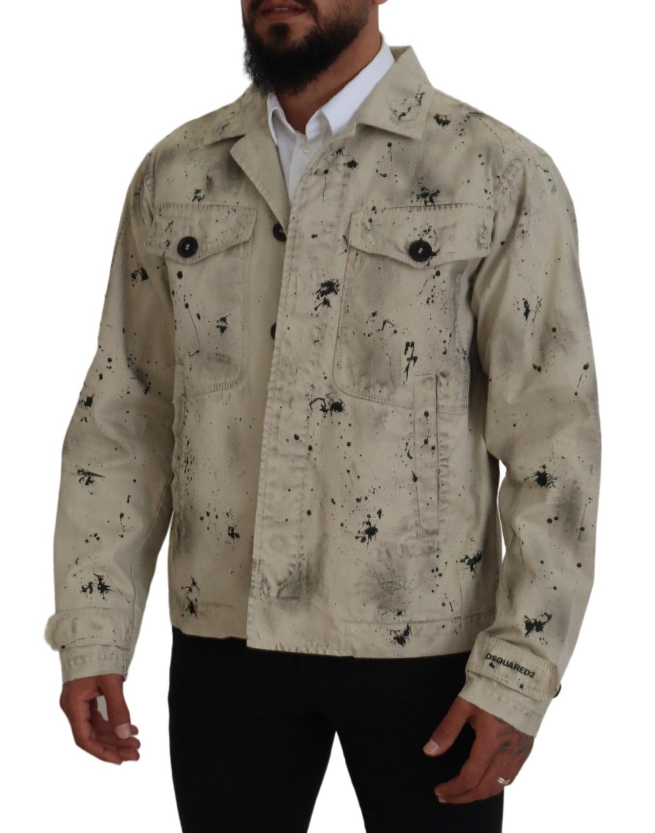 Dsquared² Off White Svart Splash Print Casual Jeansjacka