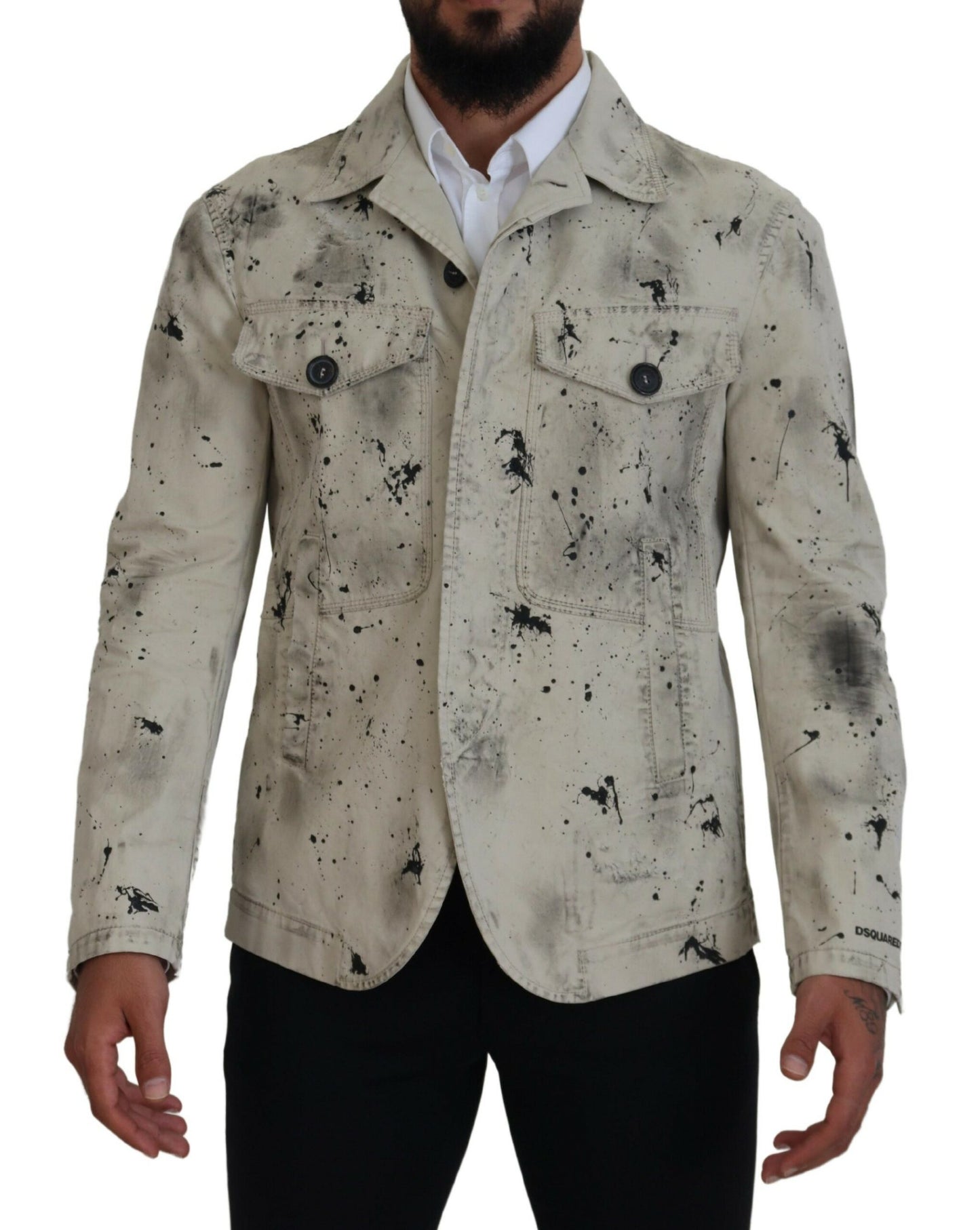 Dsquared² Off White Svart Splash Print Avslappet Dongerijakke