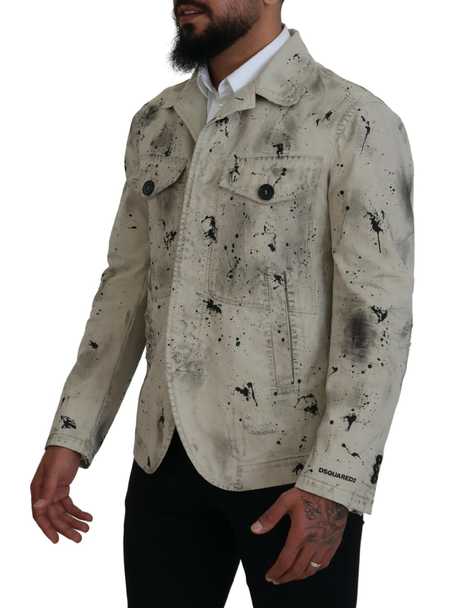 Dsquared² Off White Svart Splash Print Avslappet Dongerijakke