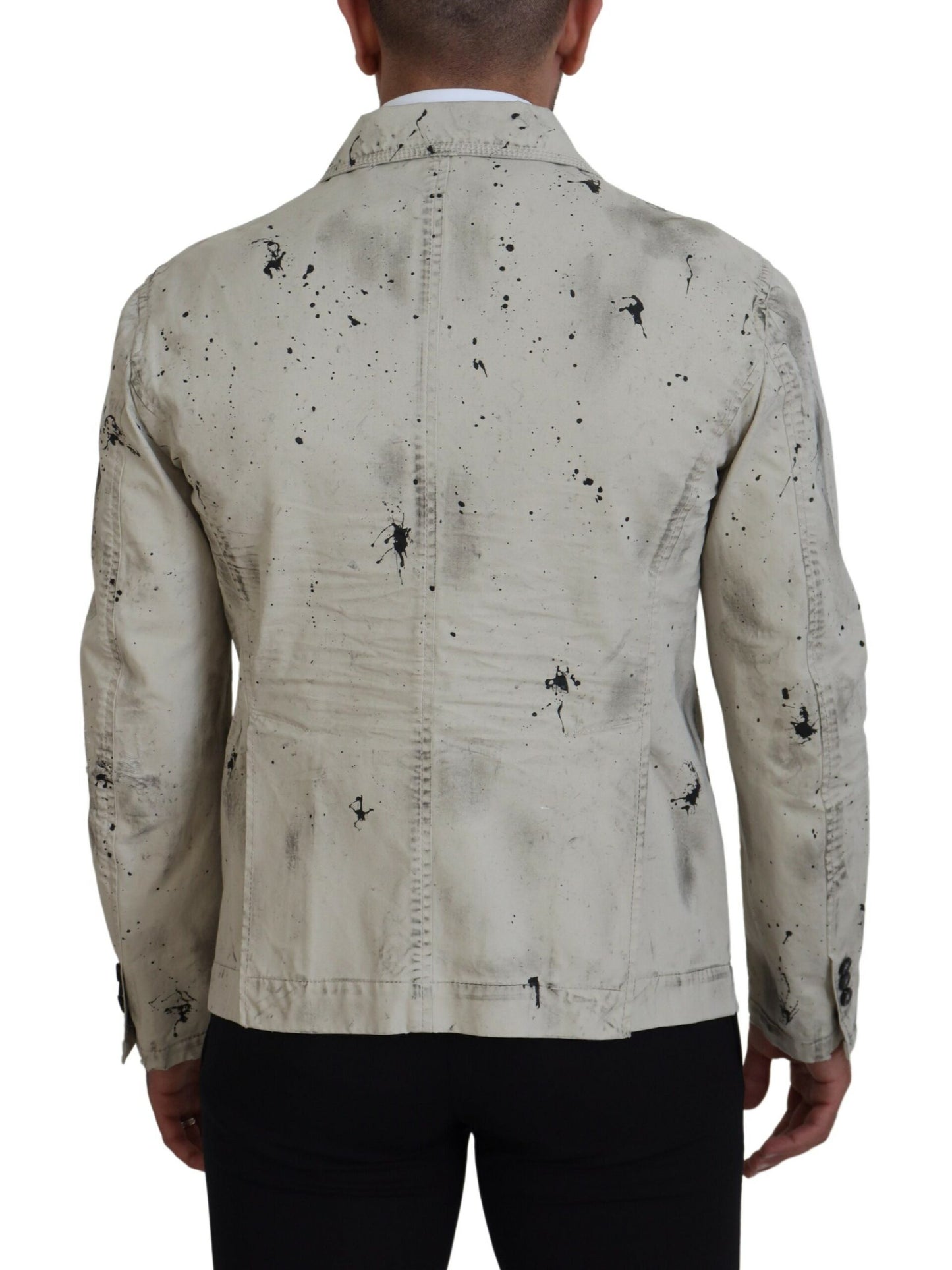 Dsquared² Off White Svart Splash Print Avslappet Dongerijakke