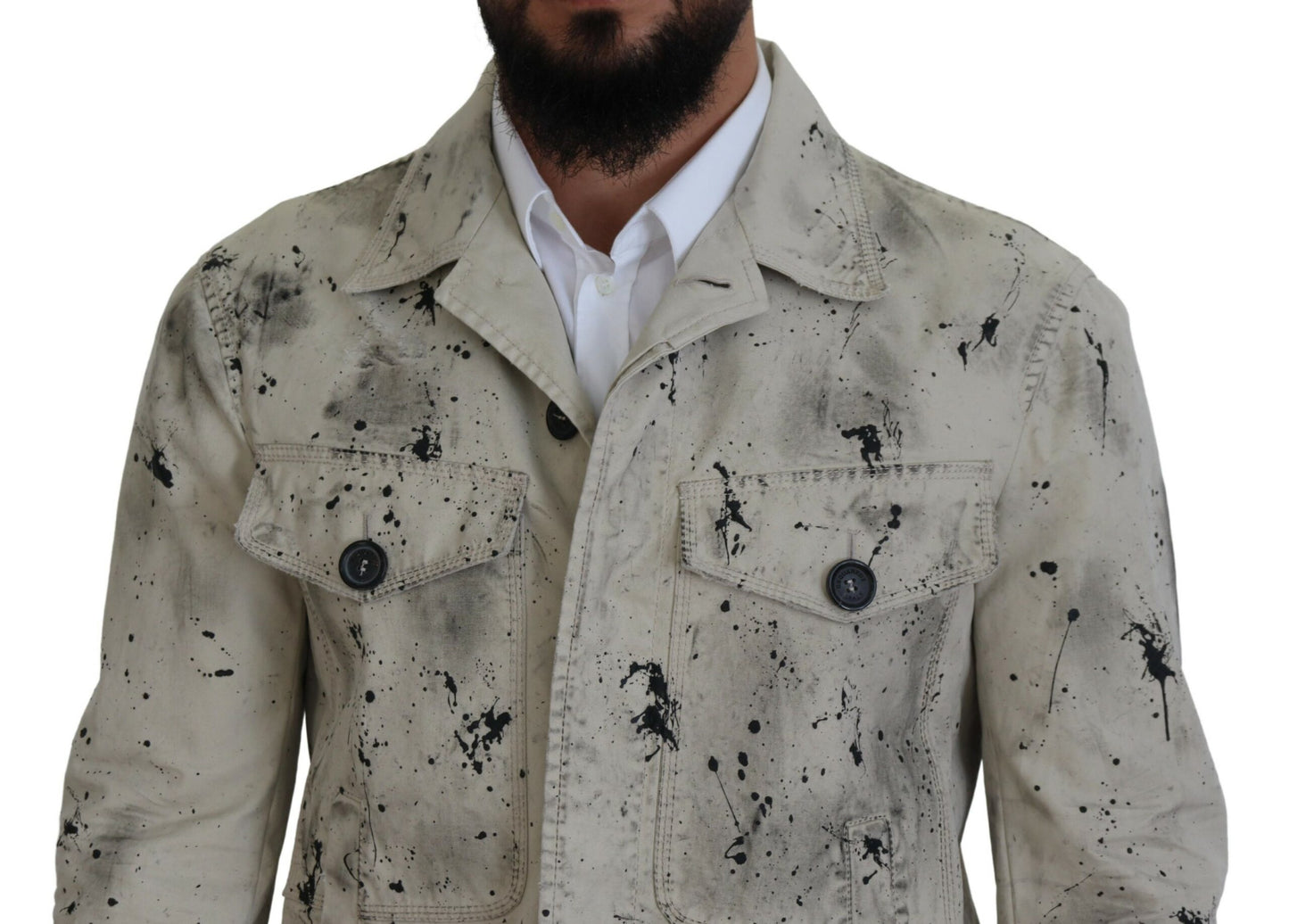 Dsquared² Off White Svart Splash Print Avslappet Dongerijakke