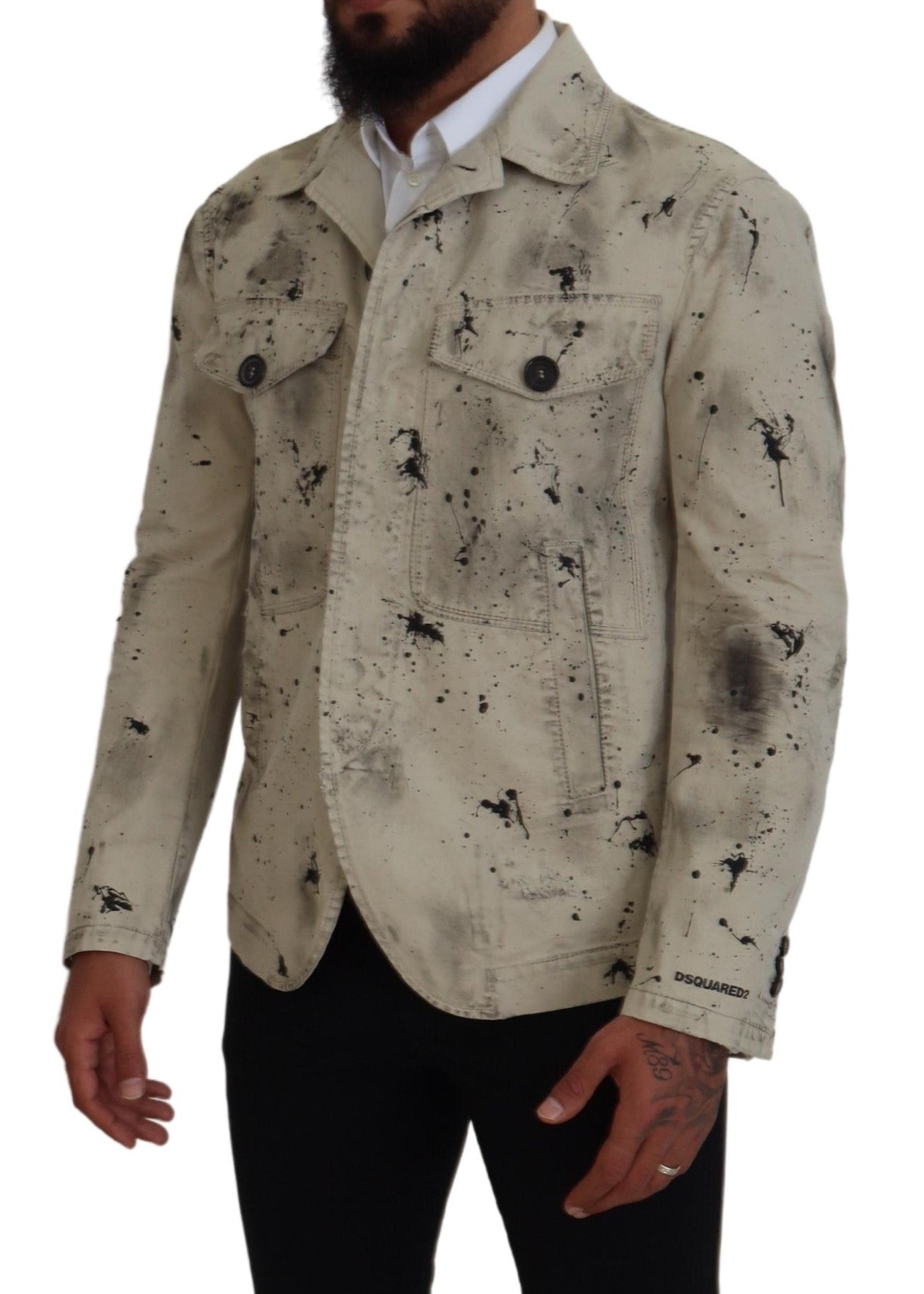 Dsquared² Off White Svart Splash Print Avslappet Dongerijakke